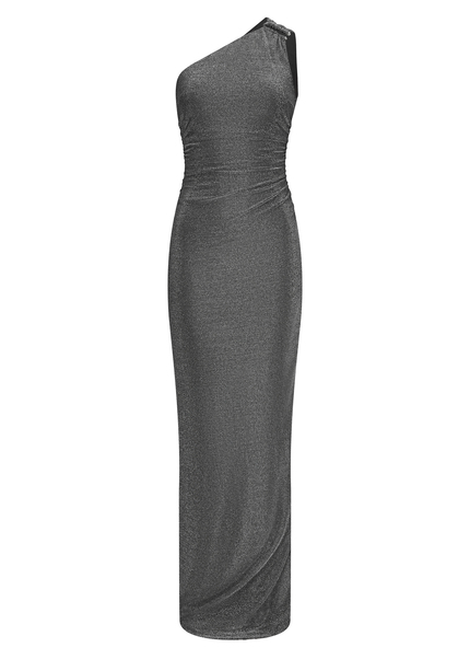 Asymmetrical dress in lamé jersey - DIOWIA, SILVER Frontansicht