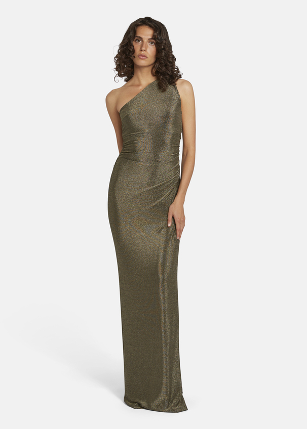 Asymmetrisches Kleid aus Lamé-Jersey - DIOWIA, GOLD Rückansicht