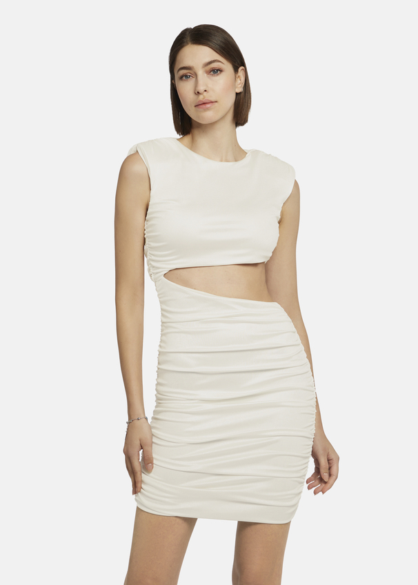 Jersey mini dress with shoulder pads - ADOWIA, White Detailansicht 2