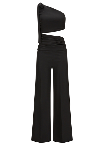 Asymmetrical jumpsuit with shoulder tie - AMOLIWA, Black Frontansicht